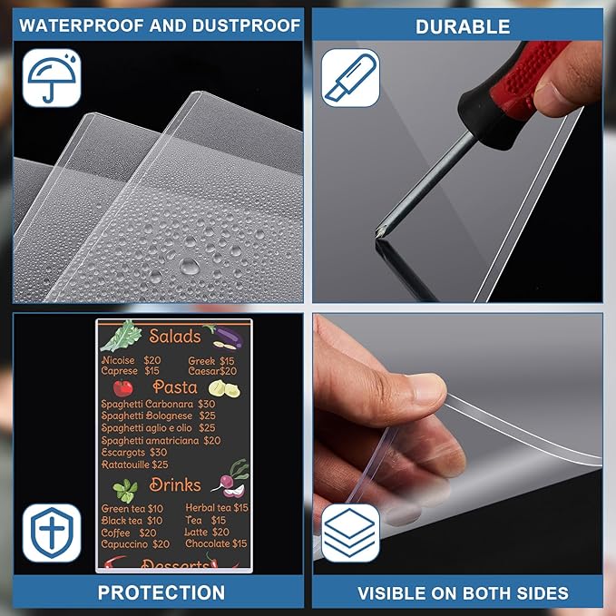 Henoyso 25 Pcs 8.5" x 14" Menu Cover Rigid Print Protectors Clear Heavy Duty Menu Holder Poster Protector Sleeve Hard Plastic Paper Sleeves for Page Sheet Photographs Document Birth Certificate