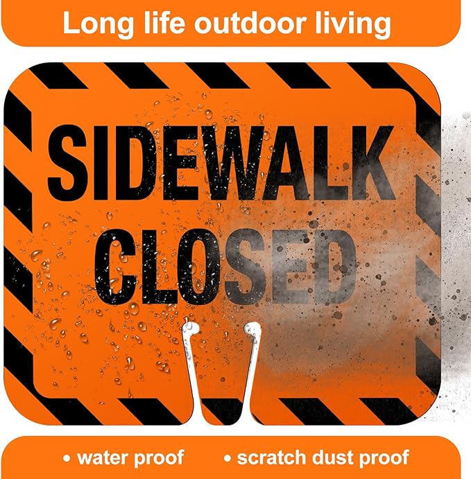 3 Pcs Plastic Sidewalk Closed Sign Bulk for Traffic Cones Top Road Warning Signs 10.4" Height x 12.6" Width x 0.05" Thickness for Outdoor Barricade Construction Caution