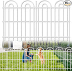 15 Panels Decorative Garden Fence, 32 in(H) X 30 ft(L) No Dig Dog Fence Outdoor for Yard, Rustproof Tall Metal Garden Fencing Animal Barrier with Ground Stakes, Temporary Fencing for Patio, White