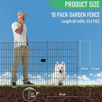 10 Panels Garden Fence Dog Fence Outdoor for Yard,40in H x 23.6ft L Rustproof Metal Fencing with Ground Stakes|No Dig Temporary Animal Proof Containment for Pets/Rabbits|Durable Patio Security Panels