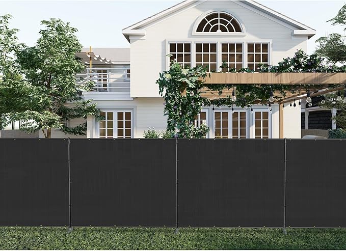 Patio 6' x 14' Outdoor Privacy Screen Freestanding Temporary Fence Panels Net Cover with Metal Poles for Outside Backyard Pool Garden Air Conditioner Fencing, Black