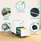 3 Drawer File Cabinet with Lock,Under Desk File Cabinet,White Rolling File Cabinets,Three Drawer Filing Cabinets for Home Office with Wheels,Fit A4/Letter/Legal File,Fully Assembled Except Casters
