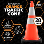 Xpose Safety 28" Orange Traffic Cones with 6" & 4" Collars, 12-Pack – PVC Safety Cones for Parking, Soccer, Construction, Kids & Caution – DOT Approved – Optional Stencil Available
