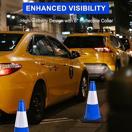 OrangeStar 18" Traffic Cones 8-Pack Blue Safety Cones with Reflective Collars, Heavy Duty Base for Construction, Parking Lot, Road Work, Flexible PVC, Indoor & Outdoor Use