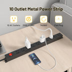 KF 10 Outlet Heavy Duty Power Strip with Surge Protector 2100J,15A/1875W Wall Mount Design, 8FT Extension Cord & Safety Switch for Home Office, Workshop, Gaming Setup, Studio - Black