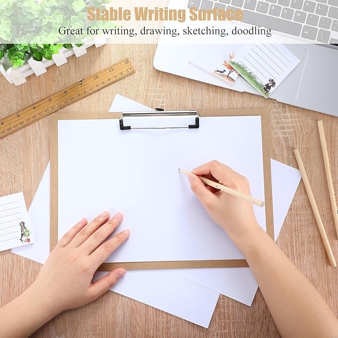 Sherr 15 Pcs Clipboard 9 x 13 Inch Large Landscape Clipboards with Low Profile Clip Brown Wooden Horizontal Clipboard Layout for School Classroom Office Drawing Sketching Art Back to School Supplies