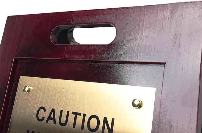 Premium Wooden Caution Wet Floor Sign – Bilingual w/Non-Skid Plastic Feet, Brass Plate – For Hotels, Schools, Offices, Areas, Restrooms, Pool Decks & Shops