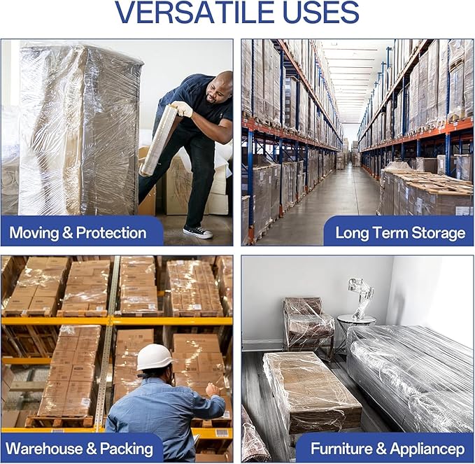 Stretch Film 18 Inch x 1500FT, Shrink Wrap Roll 80 Gauge, 800% Industrial Plastic Wrap for Moving, Heavy Duty Pallet Wrap for Packing, Shipping, Furniture & Luggage (4 Roll Clear)