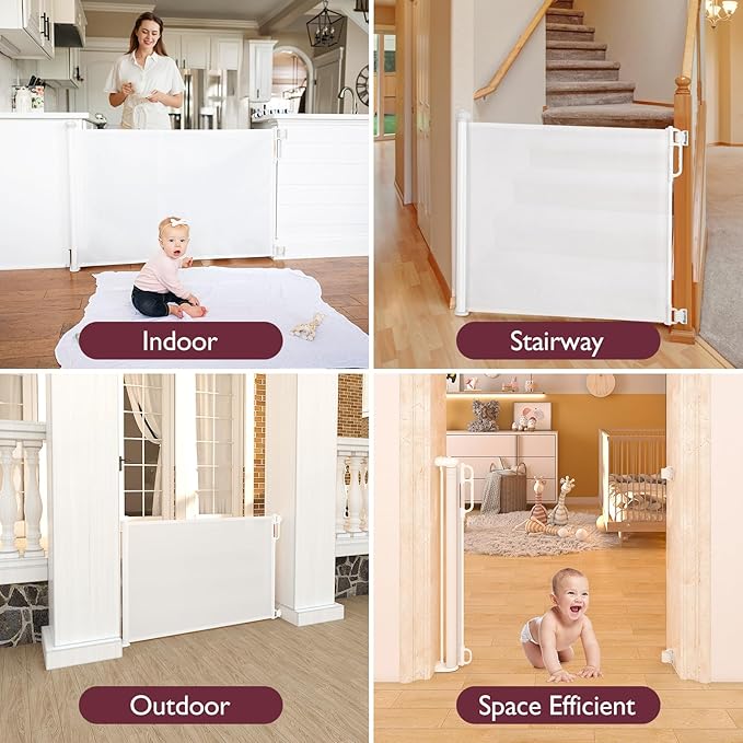 Momcozy Retractable Baby Gate, 33" Tall, Extends up to 55" Wide, Child Safety Baby Gates for Stairs, Doorways, Hallways, Indoor, Outdoor