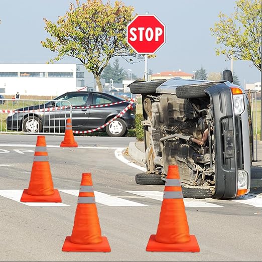 [10 Pack]18 Inch Collapsible Traffic Safety Cones - Parking Cones with Reflective Collars, Orange Safety Cones for Parking lot, Driveway, Driving Training etc