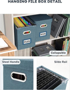 Oterri File Organizer Box with Lid, Hanging Filing File Box with Mesh Pocket, Document Organizer Box for Letter Files, Portable Storage Box with Smooth Sliding Rail for Office&Home (1 PCS, Dark-blue)