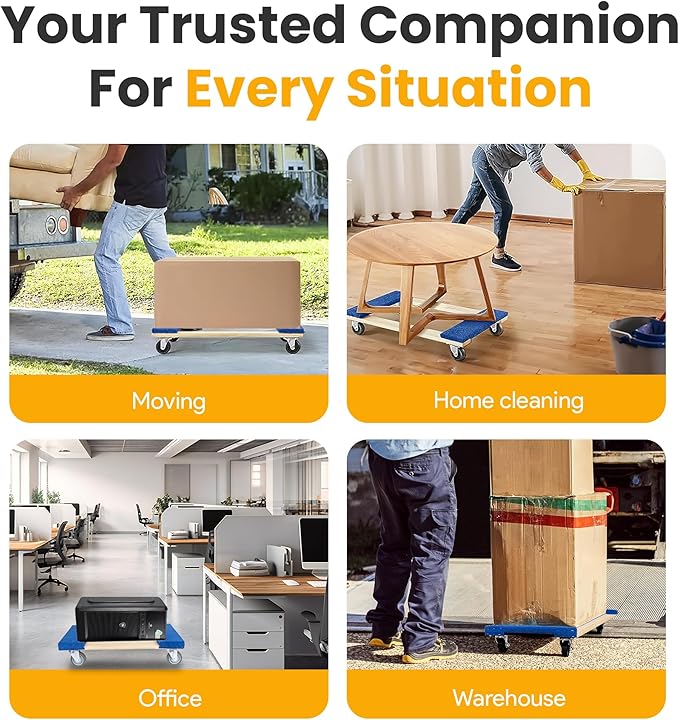 Furniture Dolly 30" x 18" I 4 Wheels Heavy Duty Moving Dollies | Fully Assembled Wooden Moving Cart with Large Wheel Casters | | Heavy Duty Dolly Cart | 1,000 lbs Capacity | Pack of 2