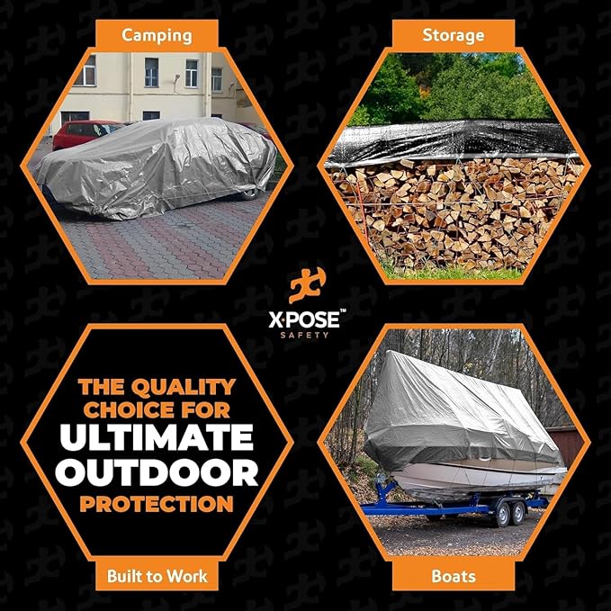 Heavy Duty Poly Tarp 60' x 60' - Bulk Full Pallet (10 Pack) Thick Waterproof, UV Blocking Protective Cover - Reversible Silver & Black - 10 Mil Thick Polyethylene - by Xpose Safety