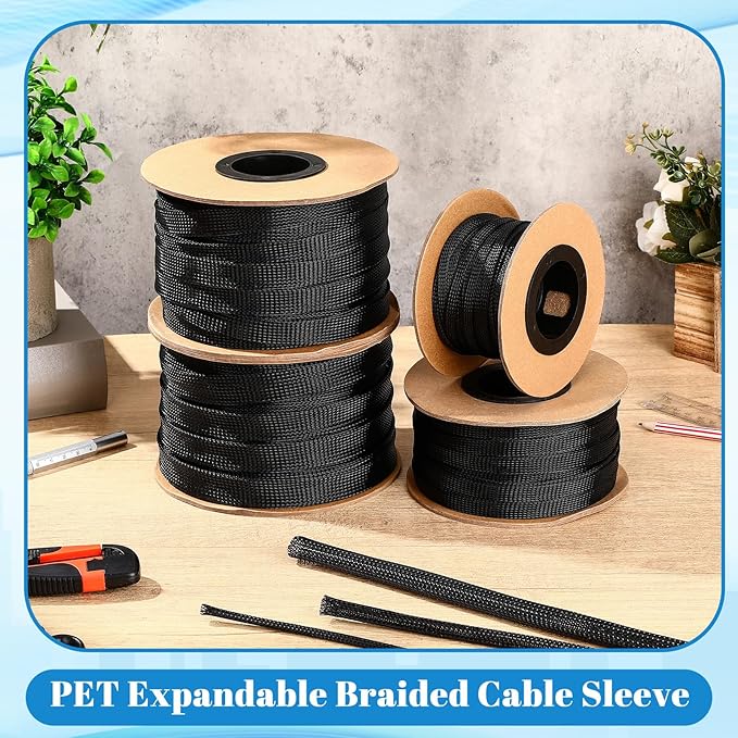 Pangda 150 Feet 1 Inch Wire Loom Pet Expandable Braided Sleeving Braided Sleeve for TV, Computer, Home Theater (Black)