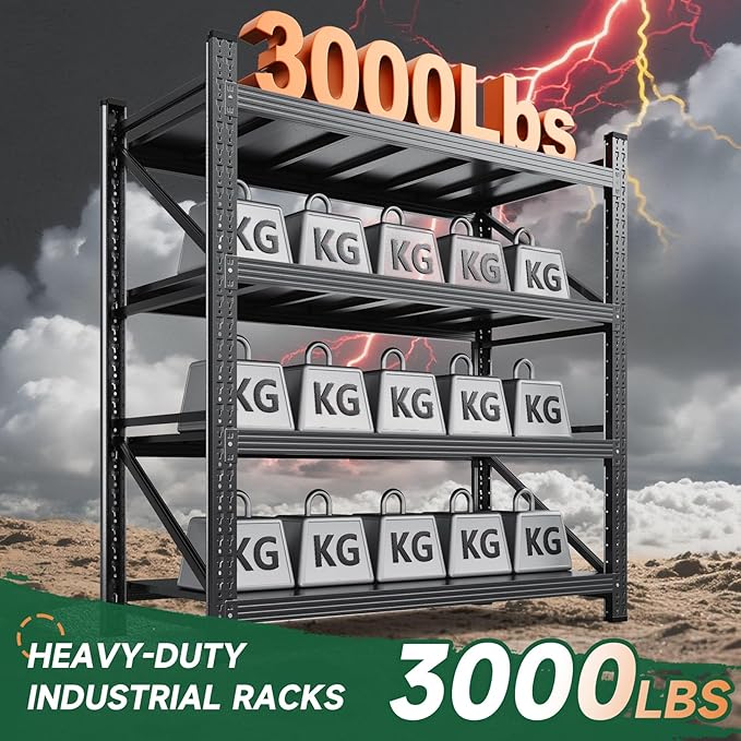Letaya 3000LBS Storage Shelves Heavy Duty,70" H Garage Shelving Units, 4 Tier Adjustable Utility Rack Shelf,Large Metal Industrial Shelves,for Shop,Warehouse,Basement (48" W x 24" D x 70" H)
