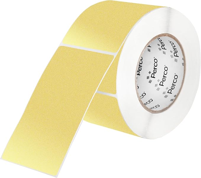 Perco Metallic Gold 3x5 Inch Perforated Sticker Labels — 500 Stickers Per Roll — with Permanent Adhesive for Product Labeling, Gift Boxes, Event Signage, Decorative Packaging & More — Made in USA