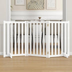 30" Height Tall Freestanding Pet Gate, Solid Wood Folding Safety Fence Wooden Dog Gate with 2 PCs Support Feet Ideal for Stairs, Doorways, Halls, Kitchens, Heavy Duty Gates, 3 Panels, White