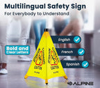 Alpine Caution Wet Floor Sign 6 Pack - Pop Up Slippery When Wet Sign, Wall Mounted Foldable Bilingual Yellow Safety Warning Caution Cone for Commercial & Office Use (20 Inches)
