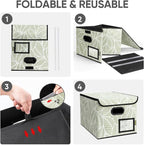 BALEINE File Organizer Box with Lid, Collapsible File Folder Organizer with Plastic Slide, Hanging File Folder Box for Office Document Storage (2 Pack, Antique Foliage)