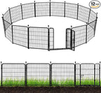ADAVIN 32 in(H) Garden Fences and Borders,1 Gate+11 Panels Dog Fence Outdoor for Yard, Temporary Fence, Flower Garden Fencing, Heavy Duty Iron Metal Animal Barrier Fences,Total 26.6 Ft(L),Black