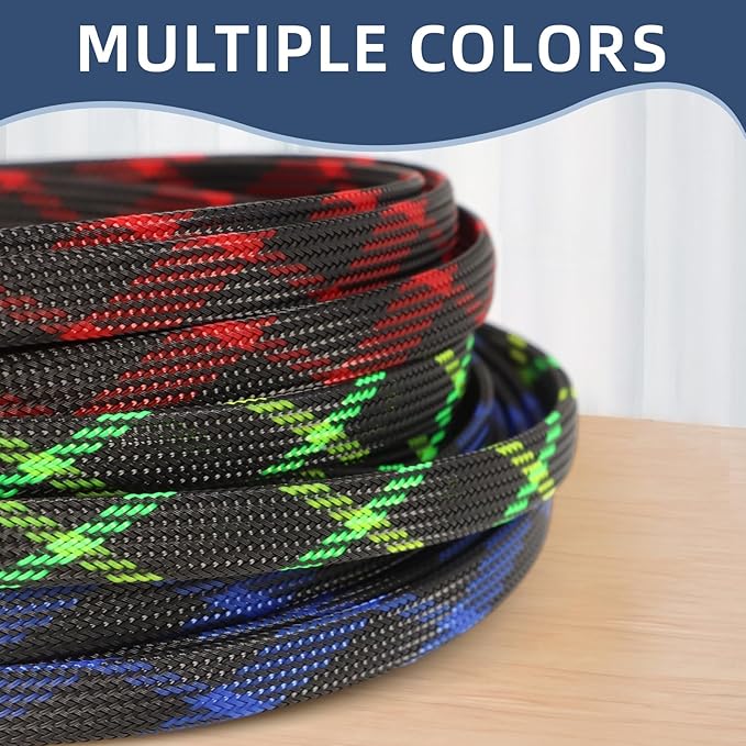 Expandable Braided Sleeving, PET Automotive Wire Loom, Flexible Cable Management for Audio Video and Other Home Device, Cord Protector from Pets (Black Blue, 1/2" x 100ft)