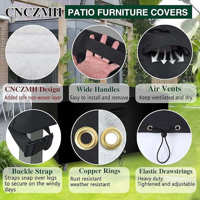 Square Heavy Duty Patio Table Covers Waterproof, 600D Outdoor Dining Table and Chair Set Covers, Outdoor Furniture Cover Waterproof for Sectional Sofa Couch 32''L x 32''W x 28''H, Black