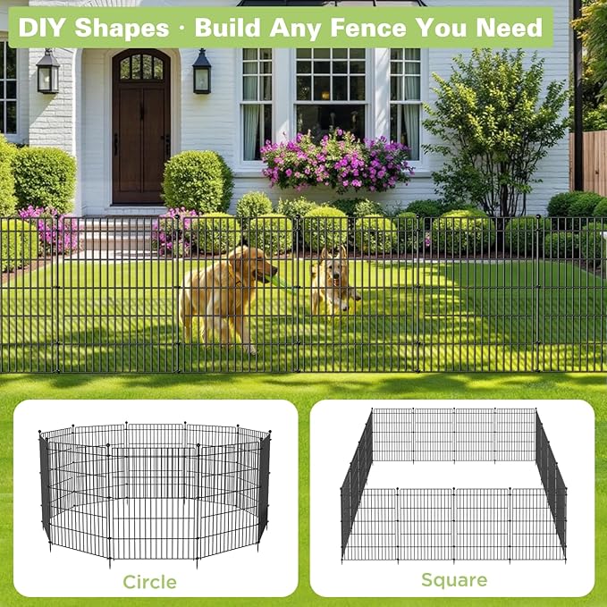 5 Panels No Dig Garden Fence Animal Barrier, 34in(H) × 11.25ft(L) Decorative Metal Outdoor Dog Fence, Rustproof Pet Fencing for Yard, Patio, Flower Bed -Temporary Fencing| Easy to Install