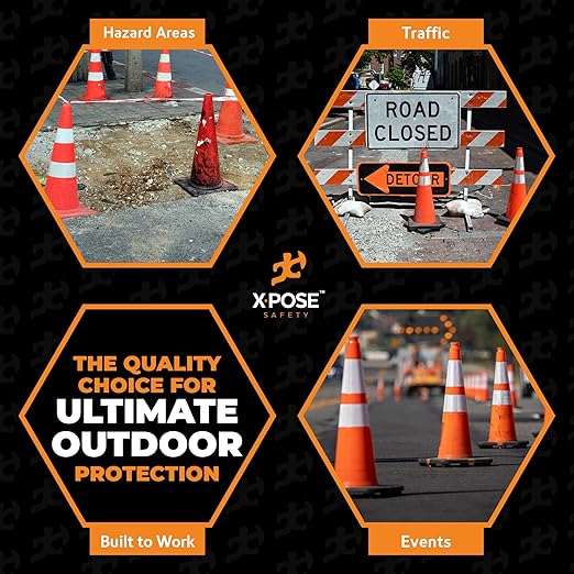 Xpose Safety 28 Inch Orange Slim Line Traffic Cones with 6" & 4" Collar - Bulk Full Pallet 297 Pack - Multipurpose PVC Plastic Safety Cone for Parking, Caution, Kids & Construction - DOT Approved