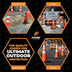 Xpose Safety 28 Inch Orange Slim Line Traffic Cones with 6" & 4" Collars, 48 Pack Multipurpose PVC Plastic Safety Cone for Parking, Soccer, Caution, Kids & Construction - DOT Approved