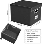 Huolewa New Portable File Organizer Boxes Set of 4, Collapsible Linen Hanging Filing Storage Boxes with Plastic Slide, Decorative Home/Office Filing System for File and Folders Storage (Black)