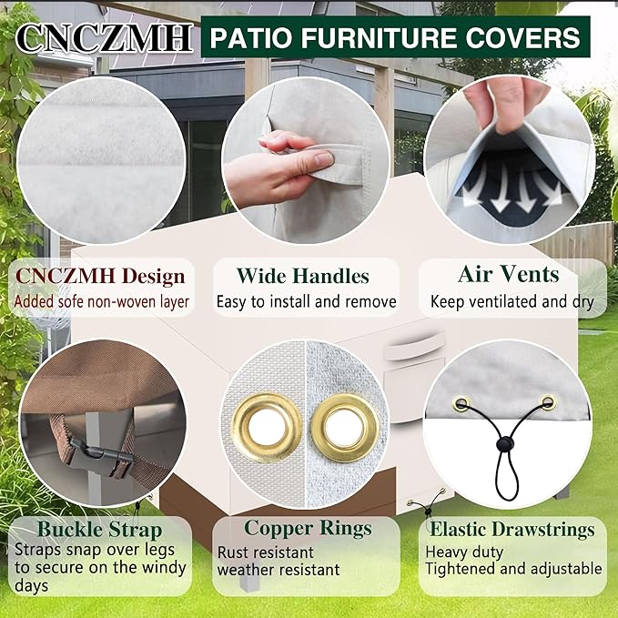 Heavy Duty Patio Furniture Covers Waterproof, 600D Outdoor Furniture Cover Waterproof for Sectional Sofa Couch, Outdoor Dining Table and Chair Set Covers 84''L x 44''W x 28''H, Beige Brown