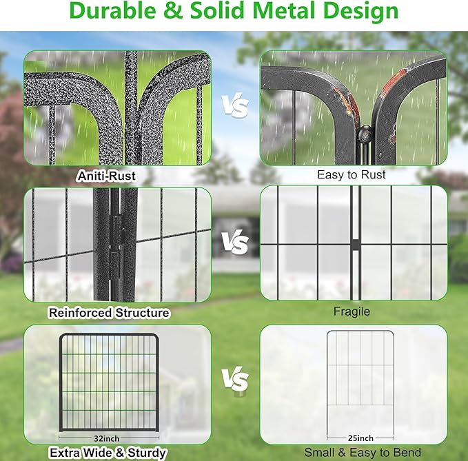 Decorative Metal Garden Fence with Gate Dog Fence Outdoor for Yard, 32in(H) x 96Ft(L) No Dig Fence 36 Panels Fencing for Dogs Animal Barrier Fence Garden Fencing for Yard, Patio, Flower Bed