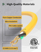 25Ft 12 Gauge Outdoor Extension Cord with 3-Outlets, 2 Pack, Heavy Duty 3 Prong Extension Cord Waterproof with Lighted end, 15A SJTW, ETL Listed, Yellow