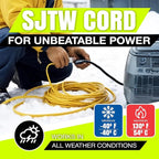 25ft Outdoor/Indoor Extension Cord 16/3 Gauge Heavy Duty 3 Prong SJTW, Waterproof, Flexible Cold-Resistant Long Power Cord,125 Amp 1625W, Yellow by LifeSupplyUSA