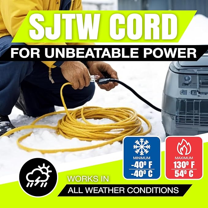 10ft Outdoor/Indoor Extension Cord 16/3 Gauge Heavy Duty 3 Prong SJTW, Waterproof, ETL Listed, Flexible Cold-Resistant Long Power Cord,13A 125V 1625W, Yellow by LifeSupplyUSA