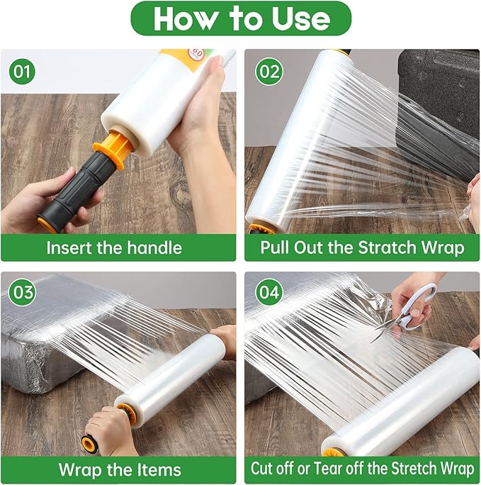 2 Rolls Stretch Wrap 15"x1000 Feet Stretch Film Shrink Wrap Packing Moving Suppliers for Shipping Moving Suppliers Packing Pallet Wrapping Surface Protection 60 Gauge (2 Rolls)