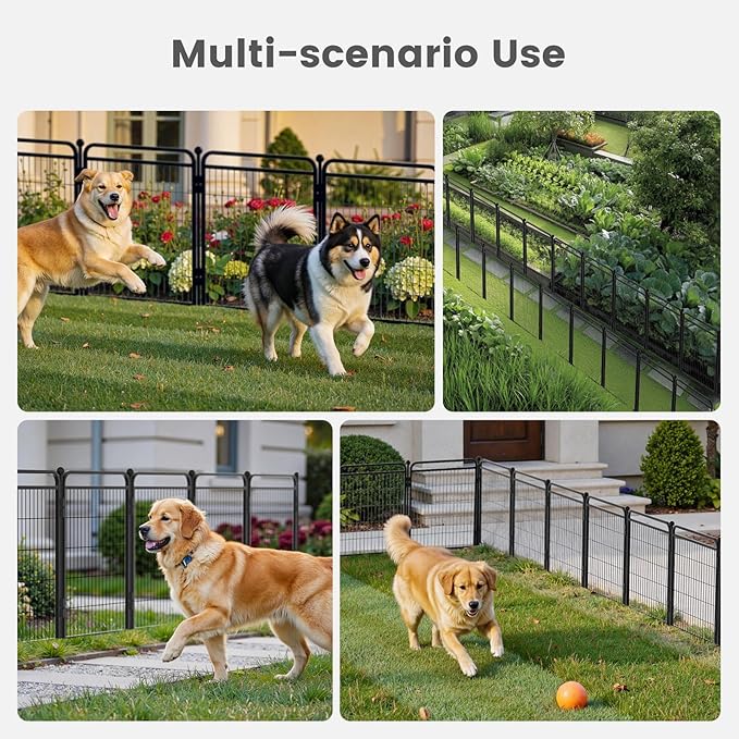 Decorative Garden Fence 24in(H) x44in(L), Thicken 2 Panels Metal No Dig Outdoor Dog Fence for Yard,Heavy Duty Animal Barrier for Dog and Rabbit, Garden Border Fence, Black