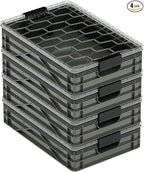 SIDIO Quarter Crate 4 Pack of Stackable Storage Bins - Organizer Bins with Dividers for Garage Organization, Home Storage - Heavy Duty Plastic Containers - 19.16” x 12.75”x 4.57” (Stealth)