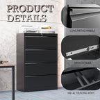 4 Drawer Lateral File Cabinet with Lock, Metal File Cabinet, Lateral File Cabinets for Home Office, Heavy Duty File Storage Cabinet for Legal/Letter/A4 Document, Assembly Required, Black