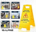 Alpine Wet Floor Signs 3 Pack - 24 Inch Caution Wet Floor Sign, High Visibility Yellow Slippery When Wet Sign - Bilingual Safety Warning Sign to Easily Avoid Slippery Accidents in High Traffic Areas