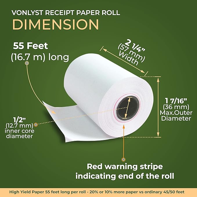 Thermal Paper Roll for Clover Flex Receipt Paper 2 1/4 x 55 (10 rolls)