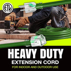 100ft Outdoor/Indoor Extension Cord 14/3 Gauge Heavy Duty 3 Prong SJTW, Waterproof, ETL Listed, Flexible Cold-Resistant Long Power Cord,13A 125V 1625W, Green by LifeSupplyUSA