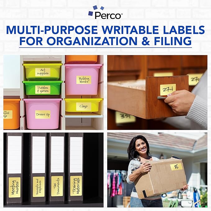 Perco Metallic Gold 3x5 Inch Perforated Sticker Labels — 500 Stickers Per Roll — with Permanent Adhesive for Product Labeling, Gift Boxes, Event Signage, Decorative Packaging & More — Made in USA