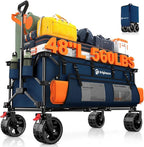 48" L Collapsible Wagon Cart Foldable, 560lbs Weight Capacity 300L Heavy Duty Folding Beach Wagons with Big All-Terrain Wheels, Utility Carts for Groceries, Shopping, Camping, Sports - Blue