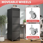 4 Drawer Locking File Cabinet with Wheels,Black Metal Mobile Filing Cabinets,Vertical File Cabinet for Home Office,Rolling Storage Cabinet for A4/Letter/Legal Size File,Assembly Required