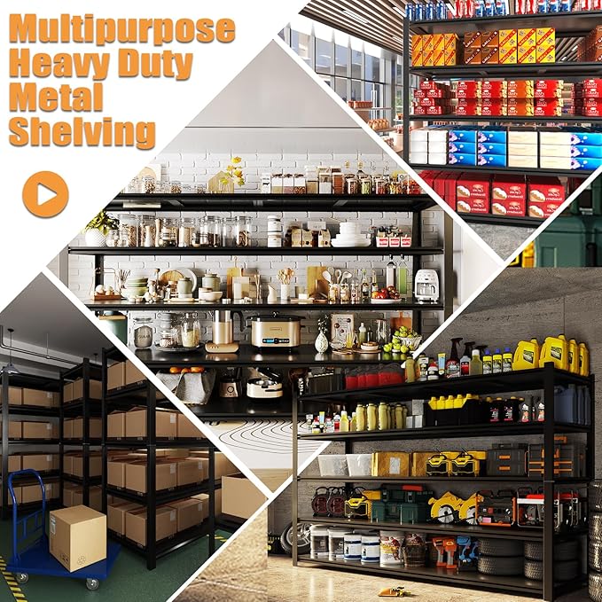 2PCS 59''W/72''H Garage Shelving Units Heavy Duty 5000LBS Metal Storage Shelves Adjustable Steel Industrial Shelving 5 Tier Storage Shelf Rack for Basement, Warehouse