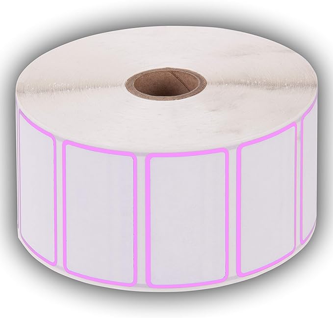2.25" X 1.25" Direct Thermal Perforated Stickers Labels for Barcodes, Address, Consignment - Compatible with Zebra, Rollo, Godex and More (Pink Border, 6 Rolls)