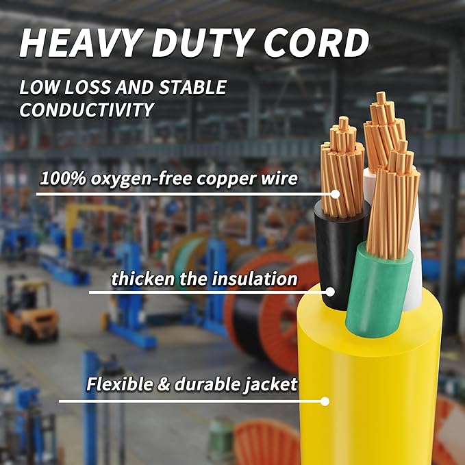 50 FT 12/3 Gauge Outdoor Extension Cord with Multiple Outlets Light Indicator, Flexible 3 Outlet Weatherproof Heavy Duty Extension Cord Waterproof Yellow, 15A 1875W 12AWG SJTW, ETL Listed