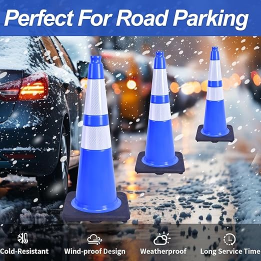 BESEA 6PACK 28 inch Traffic Safety Cones Blue Road Parking Cones 28" Heavy Duty Construction Cone Structurally Stable for Traffic Control at Public Place(6PCS)