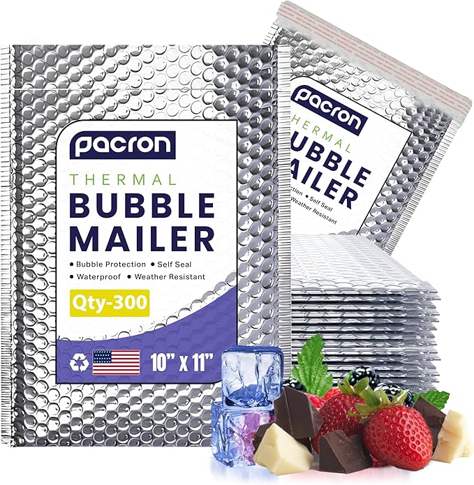 300-Pack Insulated Silver Thermal Bubble Mailers 10 x 11 - Waterproof Metallic Foil Self-Sealing Padded Envelopes for Cold Shipping, Perishables, Food, Cosmetics, Pharmaceuticals